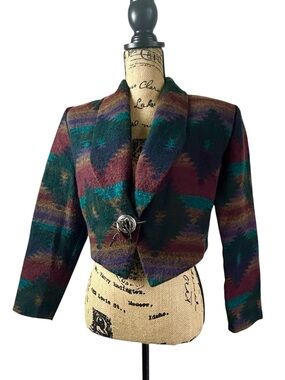 VTG Ivy Club Western Multicolor Cropped Shawl Collar Jacket